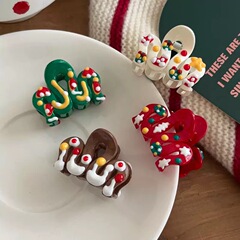 クリスマスの雪の頂上 ~ 色絵の波の小さいサイズのつかみの髪は前髪をつかんで新年の趣味のクリスマスの靴下の髪のアクセサリーを挟みます。