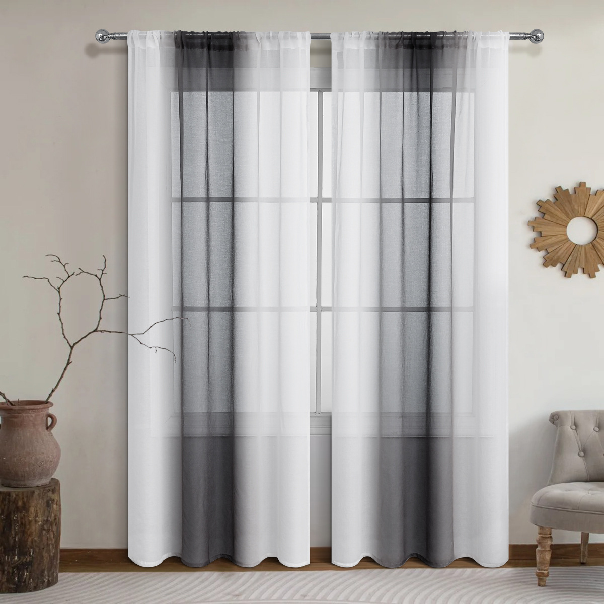 SHEIN productos terminados de la venta de todo el color de la pantalla de ventana gradiente de barra cortina semi-obstrucción de tela TEMU nuevo