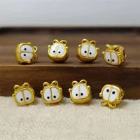 Золото 999 футов Золото Гарфилд 3D жесткая Золотая краска мультяшный кот милые бусины для переноса Сяо Мао Ручная Веревка браслет женский