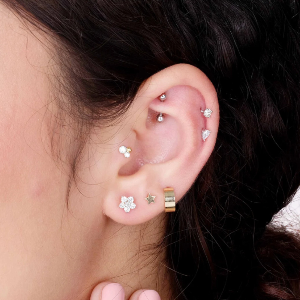 1g Weight Zircon Inlay Material 1 Piece Ear Cartilage Rings & Studs Fashion Geometric 925 Sterling Silver Inlay Zircon
