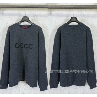 南油直供 G家胸前字母提花圆领针织毛衣男女同款宽松百搭长袖跨境