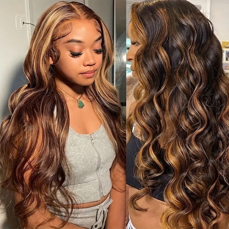 Synthetische Body Wave Front Lace Perücke Langes Gewelltes Haar_voghion.com
