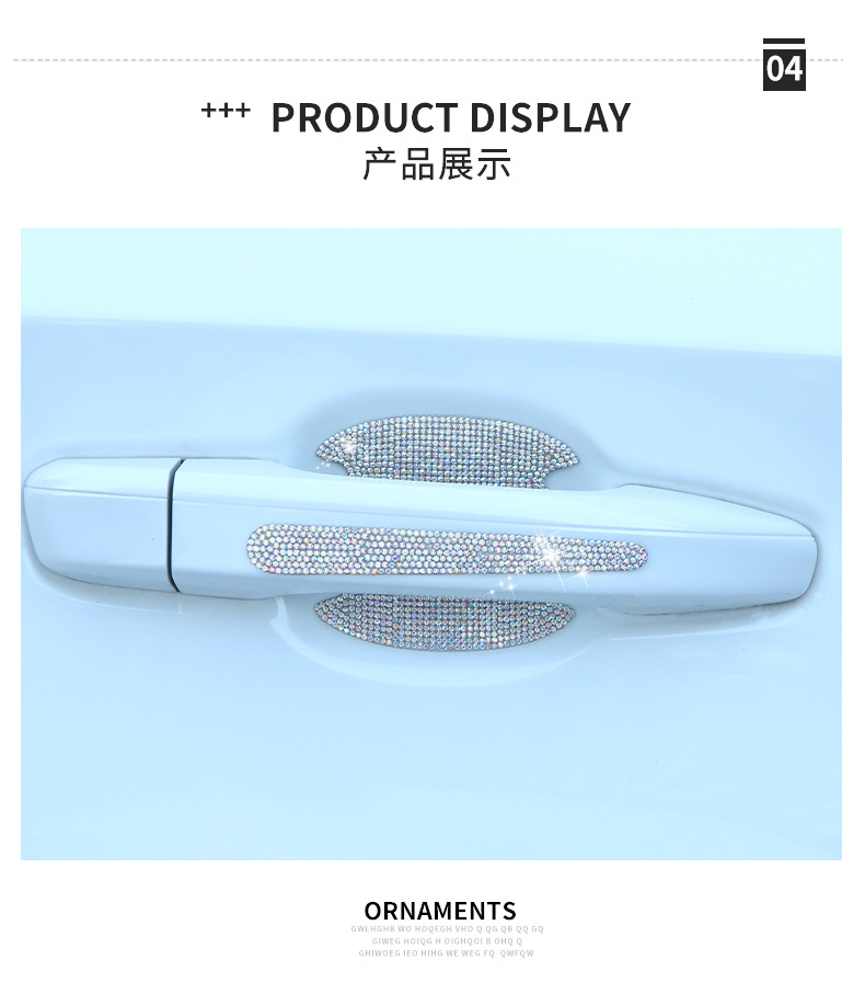 Car door handle patch set Bowl stickers Diamond-embedded handle stickers exterior decoration modification wear-resistant anti-scratch anti-collision strip 8-piece set
