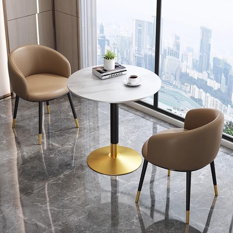Slate tea table for home use, small round table and chair set for balcony, light luxury business leisure tea table, office reception and negotiation table Slate tea table for home use, small round table and chair set for balcony, light luxury business leisure tea table, office reception and negotiation table