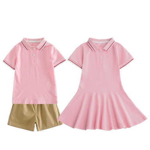 Boy's T-shirt Summer Thin Pure Cotton Children's T-shirt Set Boy's Polo Shirt Girl's POLO Skirt School Class Uniform Kindergarten Uniform
