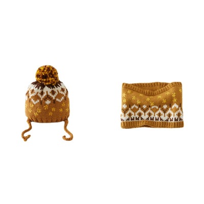 2020繡花彩色兒童女童嬰兒寶寶針織毛細帽子針織圍脖兩件套