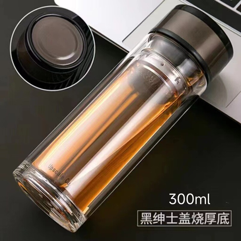 双层耐高温玻璃杯车载水晶杯带盖泡茶杯子可印制logo女士玻璃杯|undefined