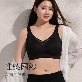 内衣定制外贸大码无痕内衣大胸显小欧美网纱文胸罩跨境大罩杯bra