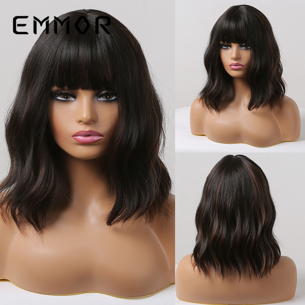 Europea y americana transfronteriza nuevo en stock Pelo Corto Bobo cabeza moda Lino oro fibra química peluca completa cabeza cubierta fábrica al por mayor