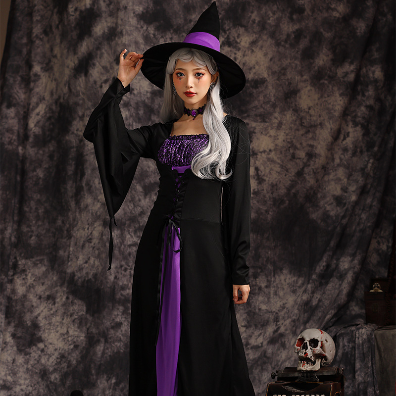 Foreign Trade Export Styles Halloween Costume Ball Witch Performance Outfit Festival Party Magic Witch Long Dress