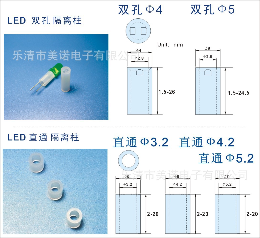 美诺LED隔离柱双孔 黑双槽LED灯座 双坑LED间隔柱二极管LED垫柱-阿里巴巴