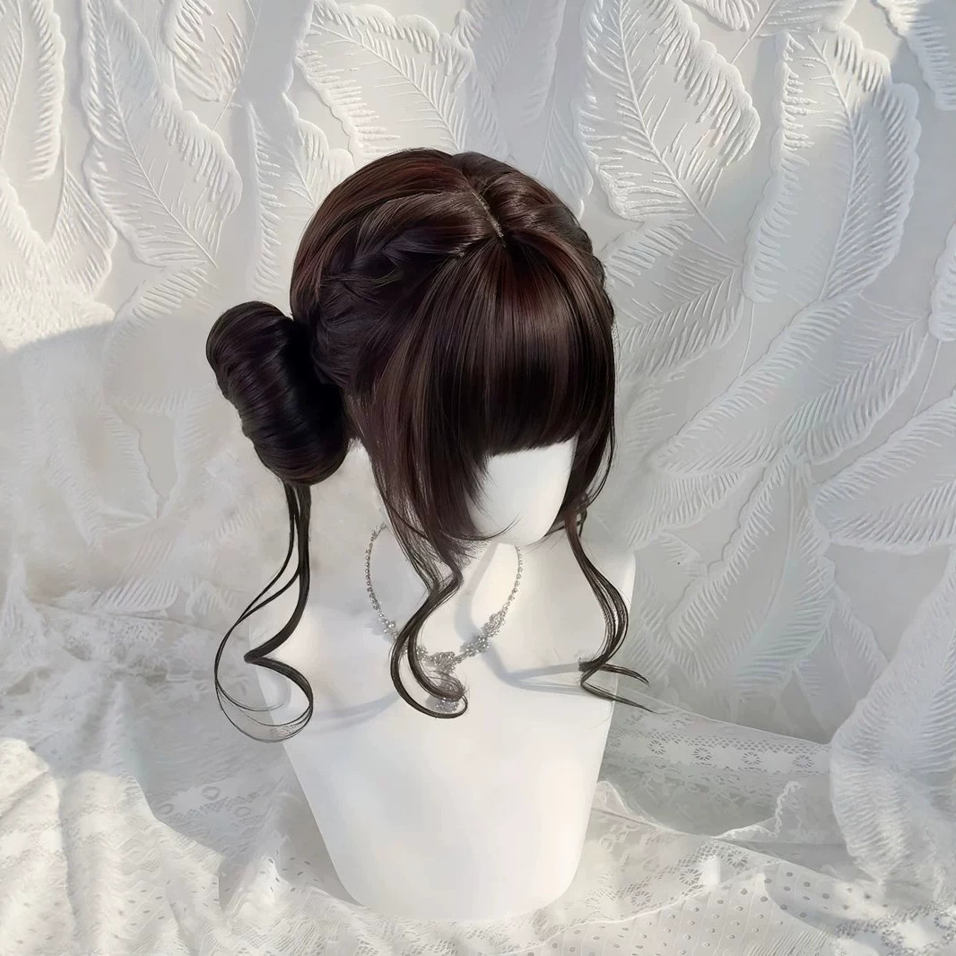 【Xiao Qiao】Lolita Double Bun -peruukki sudenkorento-kukkasilmuilla, käyttövalmis kokopääsetti kuninkaalliseen ilmeeseen