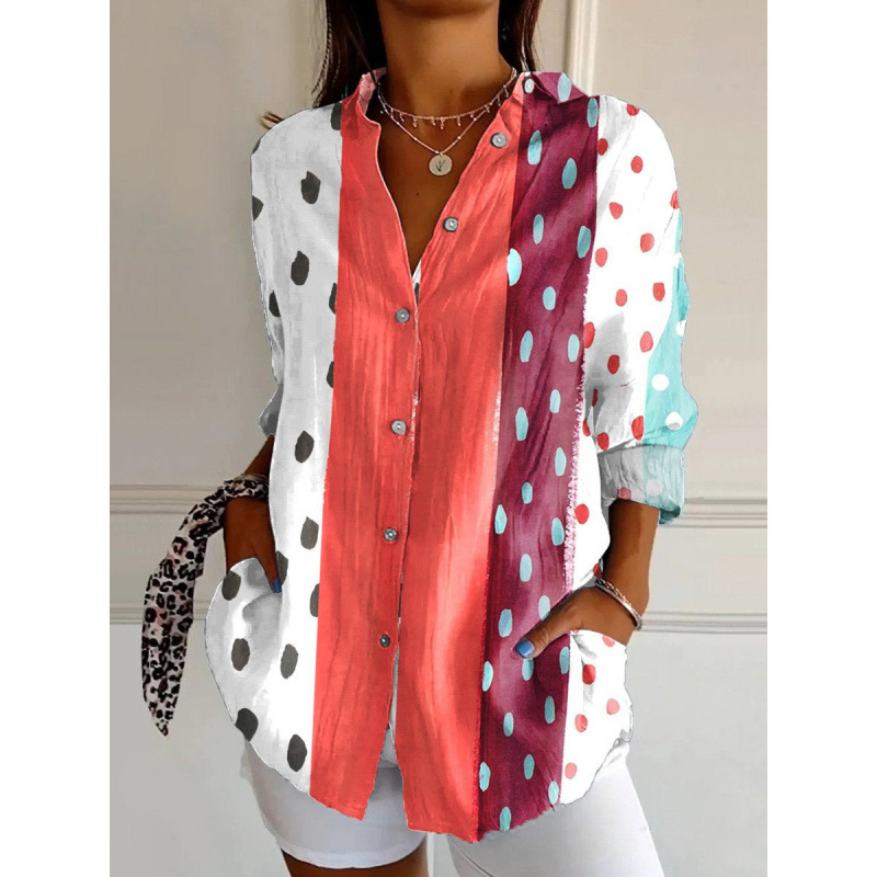 Cross-Border Independent Station Amazon New 3D Digital Printing Women's Fashion European and American Lapel Long-Sleeved Shirt Tops