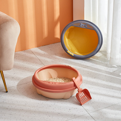 Semi-closed cat litter box extra large cat toilet with foot pedal sand leakage cat poop pan large space anti-splashing with shovel included