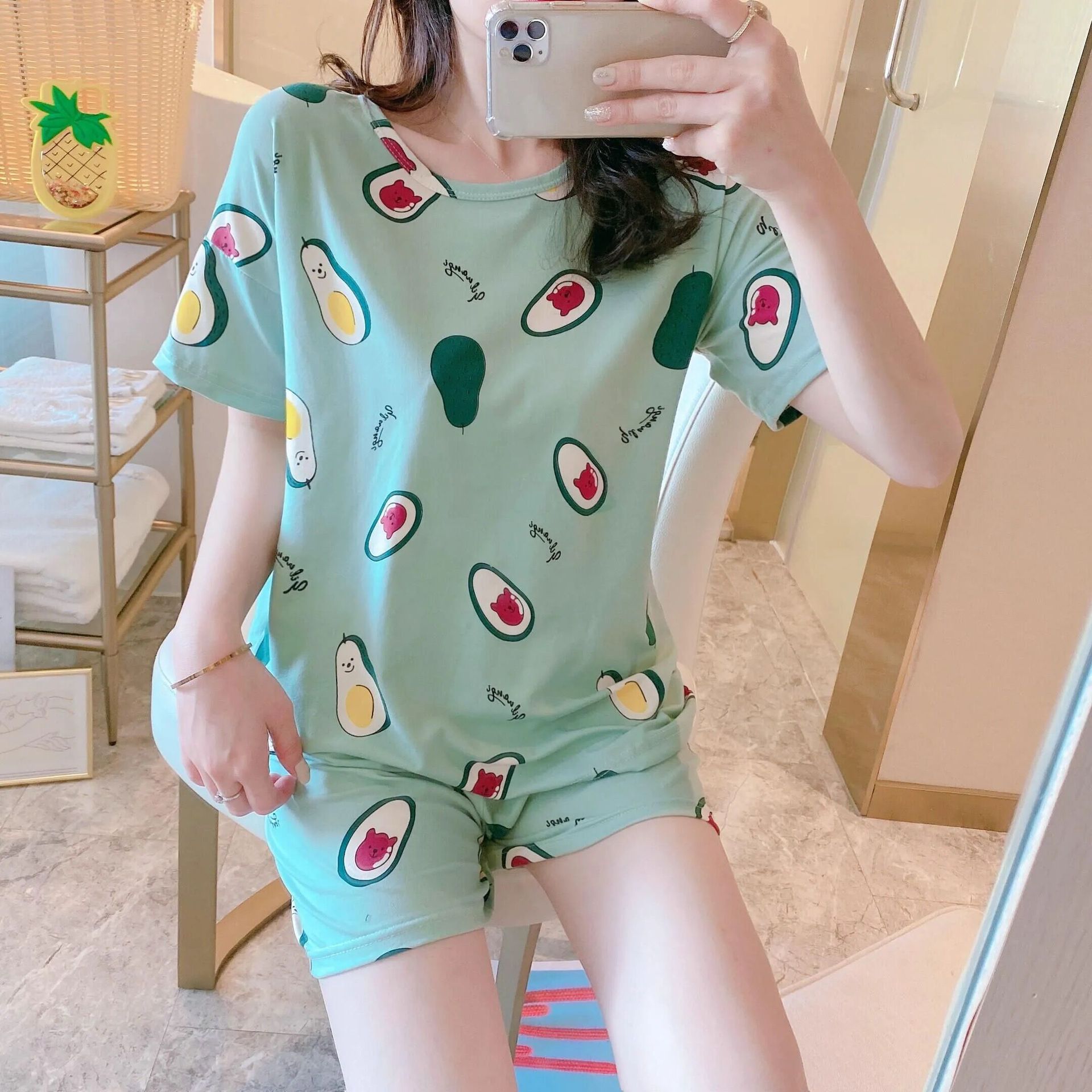 Pijamas mujeres verano suelta más tamaño dulce lindo estudiante pantalones cortos de manga corta se puede usar fuera estilo coreano desgaste del hogar traje