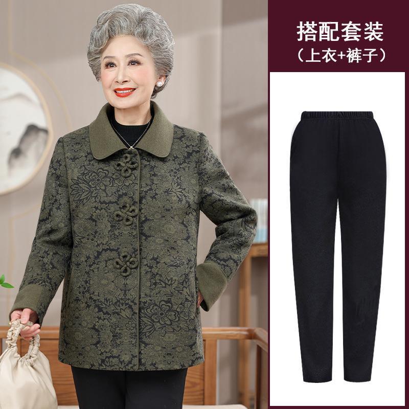 中高年の春の服の上着のお母さんの新型のコートの中高年の春秋60おばあさんのおばあさんの洋風の服の女性|undefined