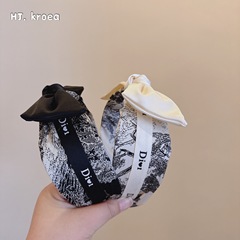 韓國東大門~抽象水墨畫國風氣質拼色蝴蝶結髮箍發卡飾品女百搭