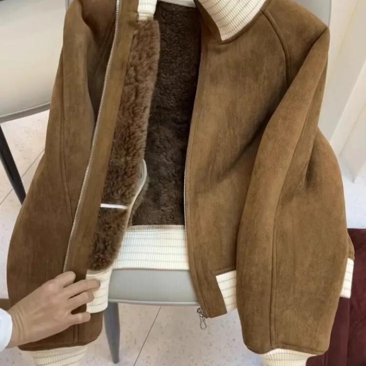 2025 New Popular Style Short Lamb Plush Brown Suede Jacket for Women in Autumn and Winter 2025 New Popular Style Short Lamb Plush Brown Suede Jacket for Women in Autumn and Winter