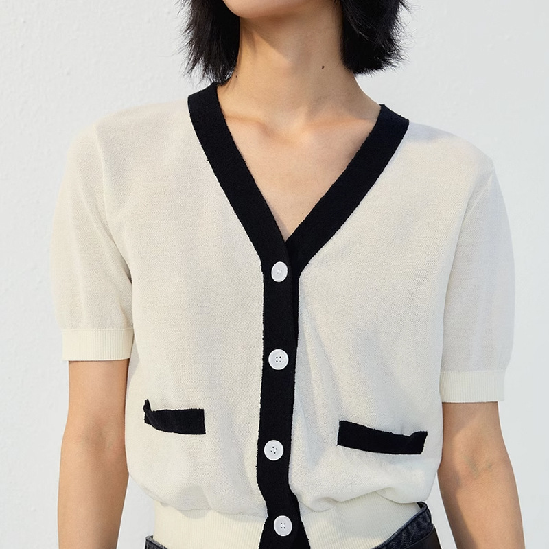 26 New Arrivals: Versatile Color-Blocked Short-Sleeve Knit Top, Short Waist-Cinching V-Neck Knit Cardigan for Women