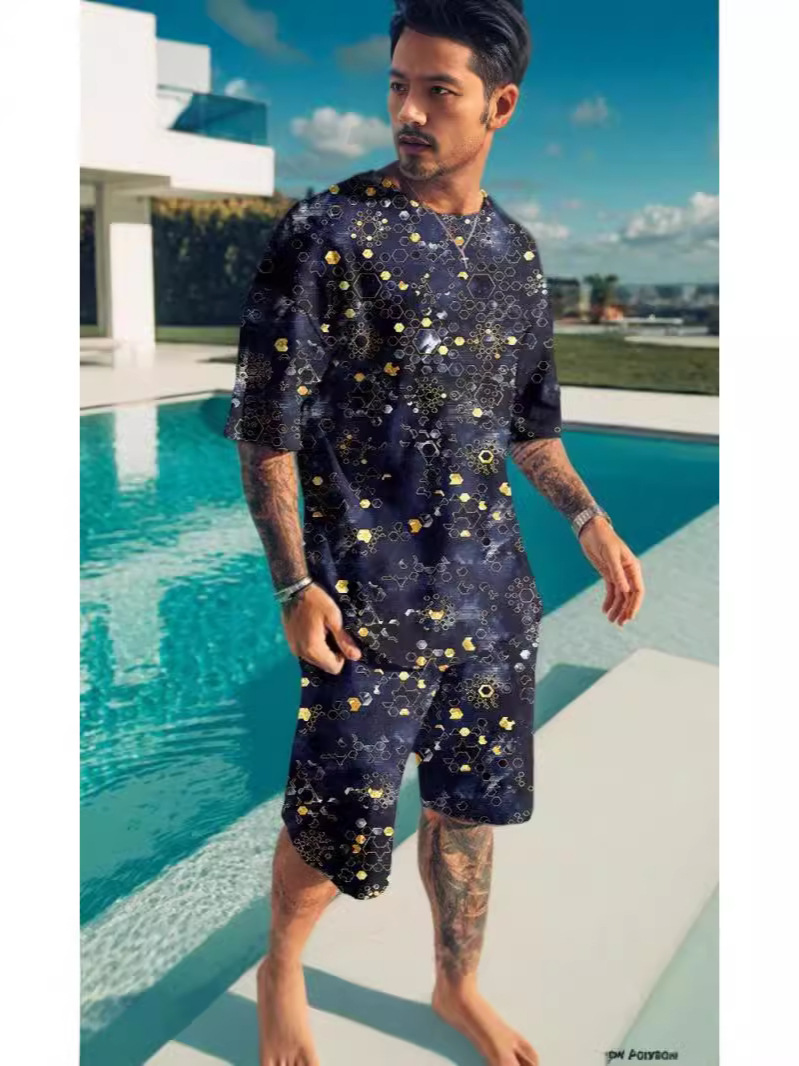 Suit de camiseta de hombre de estilo deportivo impresión digital impresión de ropa de trabajo Aliexpress suministro de mano 3D manga corta