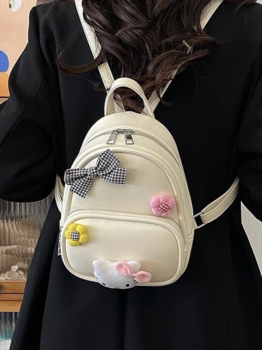 卡通kitty猫双肩包女纯色PU小清新甜美学院风少女高级感学生背包|undefined