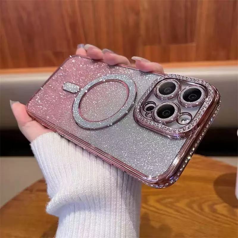 Lujo ligero diamante borde polvo flash absorción magnética para iPhone17PROMAX caso de teléfono móvil de alto nivel sensación de manzana 16 caso