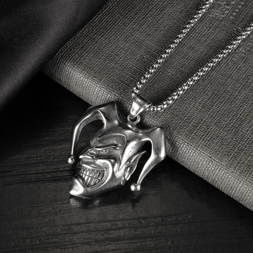  European and American Cross-border Accessory Clown Smile Necklace Stainless Steel Pendant Men Retro Trend Brand Titanium Steel Accessory