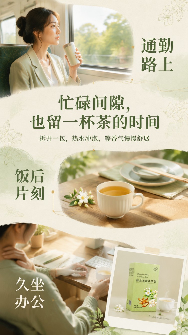 Tangerine Peel Jasmine Poria Herbal Tea Chen Pi Fu Ling Tea Bags 100g 20 Individual Sachets overview