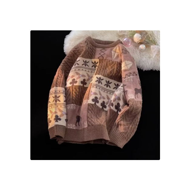 Pull en tricot de style américain pour homme, paresseux, haut de gamme, à manches courtes, de niche, de marque tendance, même pull en tricot pour couple_voghion.com