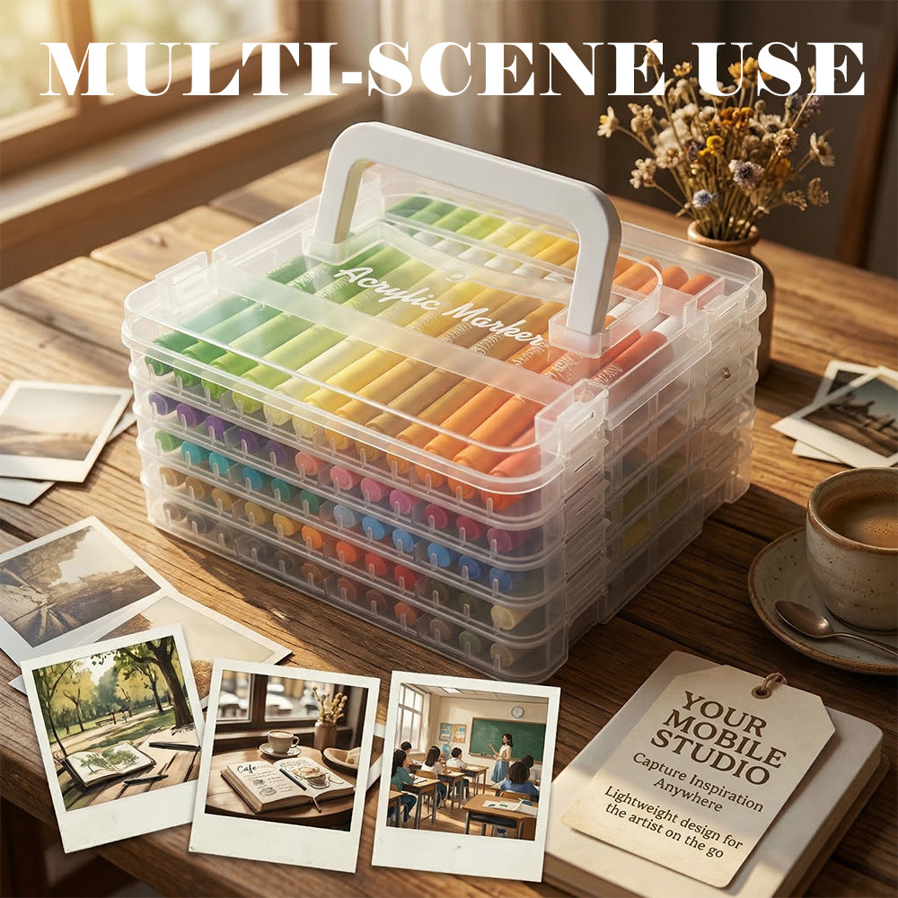 Cross-Border Student Art Drawing Colored Markers, Stackable Color Children's Watercolor Pens, Soft-Tipped Colored Acrylic Markers