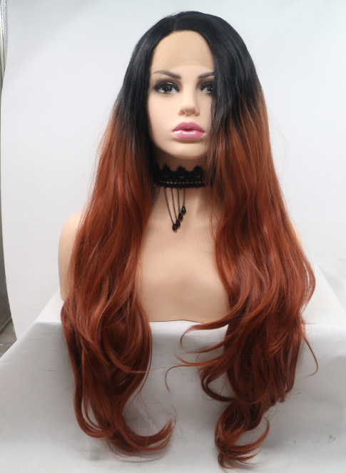 Transfronterizo para pelucas de mujer gradiente rojo natural rollo delantero encaje pelucas de fibra química pelucas LW0329