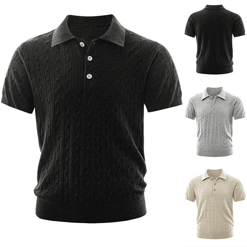 Camisas polo de manga corta de estilo antiguo camiseta de punto hombre torcido británico de negocios camiseta de hielo comercio internacional al por mayor