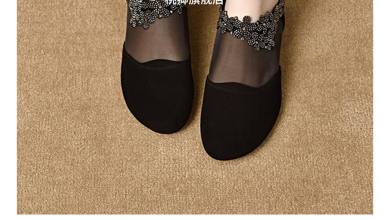 Giày sandal nữ da cừu mềm lưới thoáng khí mũi tròn đế bệt — Màu đen chi tiết 2