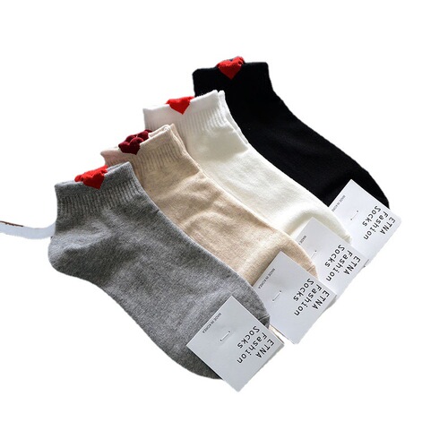 0Korean Socks College Style Sweet Solid Color Love Heart Women Short Cotton Socks Summer New Casual Socks