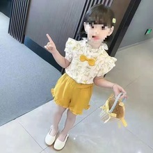 女童碎花套装夏季新款儿童飞飞袖棉短裤韩版中小童两件套潮