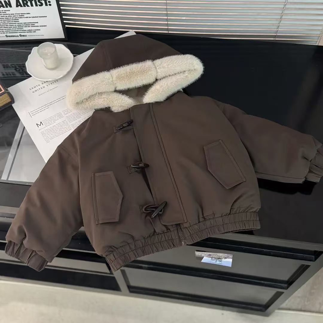 中大童棉服2025秋冬新款男女童加绒韩版洋气时尚保暖派克服上衣潮