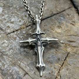 跨境欧美时尚复古做旧生死骨架十字架吊坠项链街头朋克风男士饰品