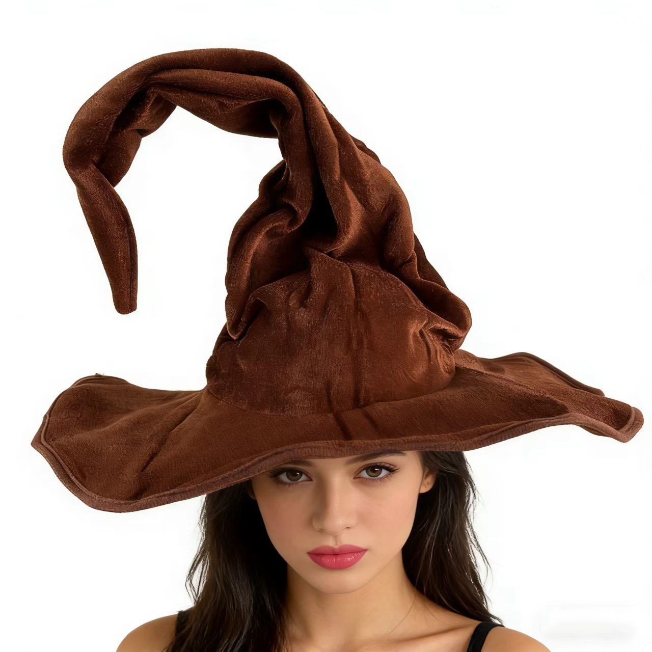 Sombreros de bruja de Halloween transfronterizos maquillaje accesorios de ropa sombrero de bruja plegado sombrero de peluche sombrero de bruja torcido sombrero de bruja