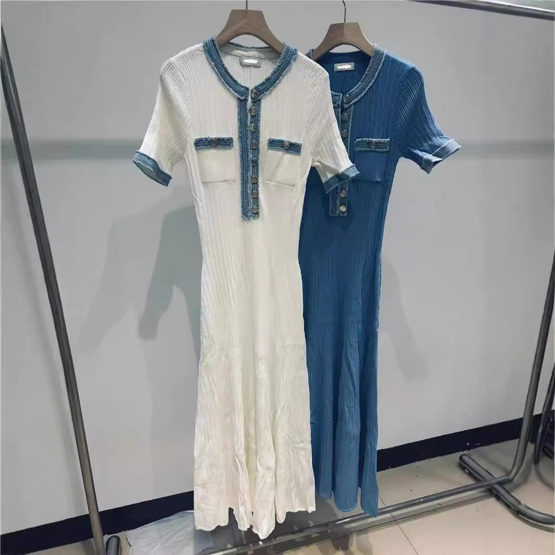 Pure Yuan Quality ~ S Home 2024 Early Spring French Elegant Flare Skirt Crewneck Slim Fit Long Knitted dress