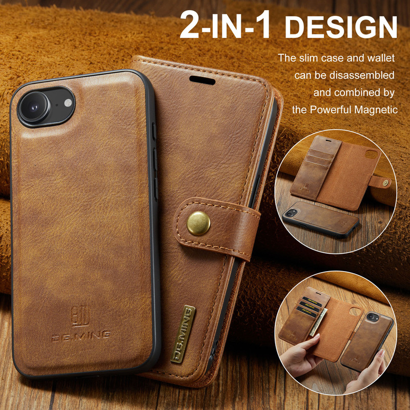 80% off Models Suitable for Iphone16 E Strong Magnetic Split Leather Case Apple Ip16 E Two-In-One Wallet Mobile Phone Leather Case