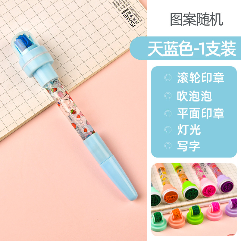 Pluma de burbuja de celebridades en línea multifunción TikTok mismo estilo 5 en 1 sello de rodillo de luz bolígrafo creativo de soplado mágico para niños