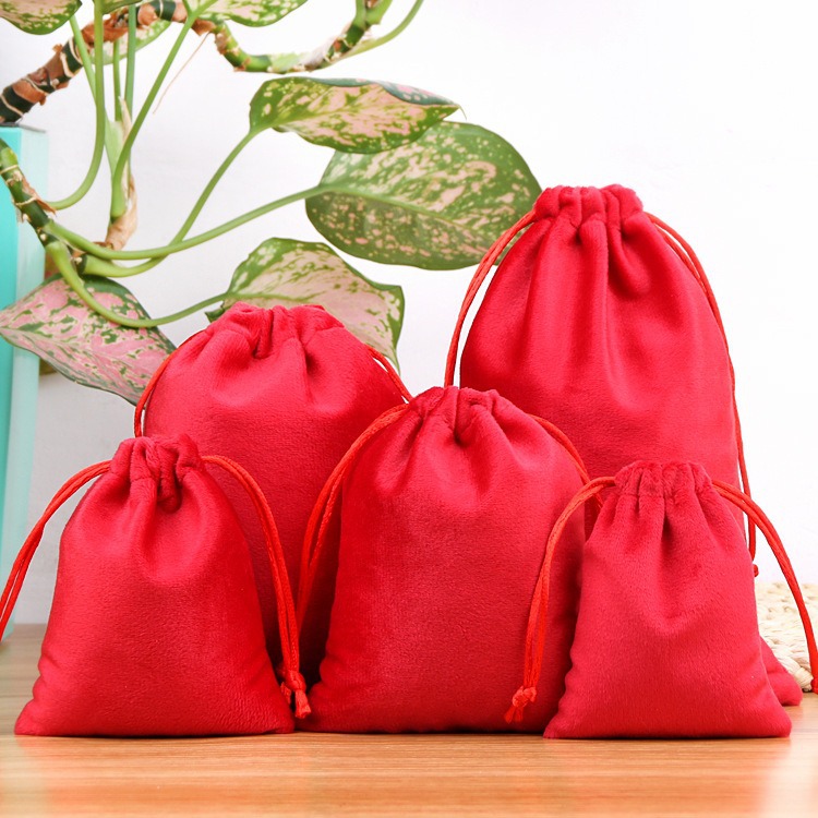 Flocked cordón bolsillo de terciopelo joyería personalizada bolsa de tela pequeña bolsa de tela cerrada bolsa de tela gris