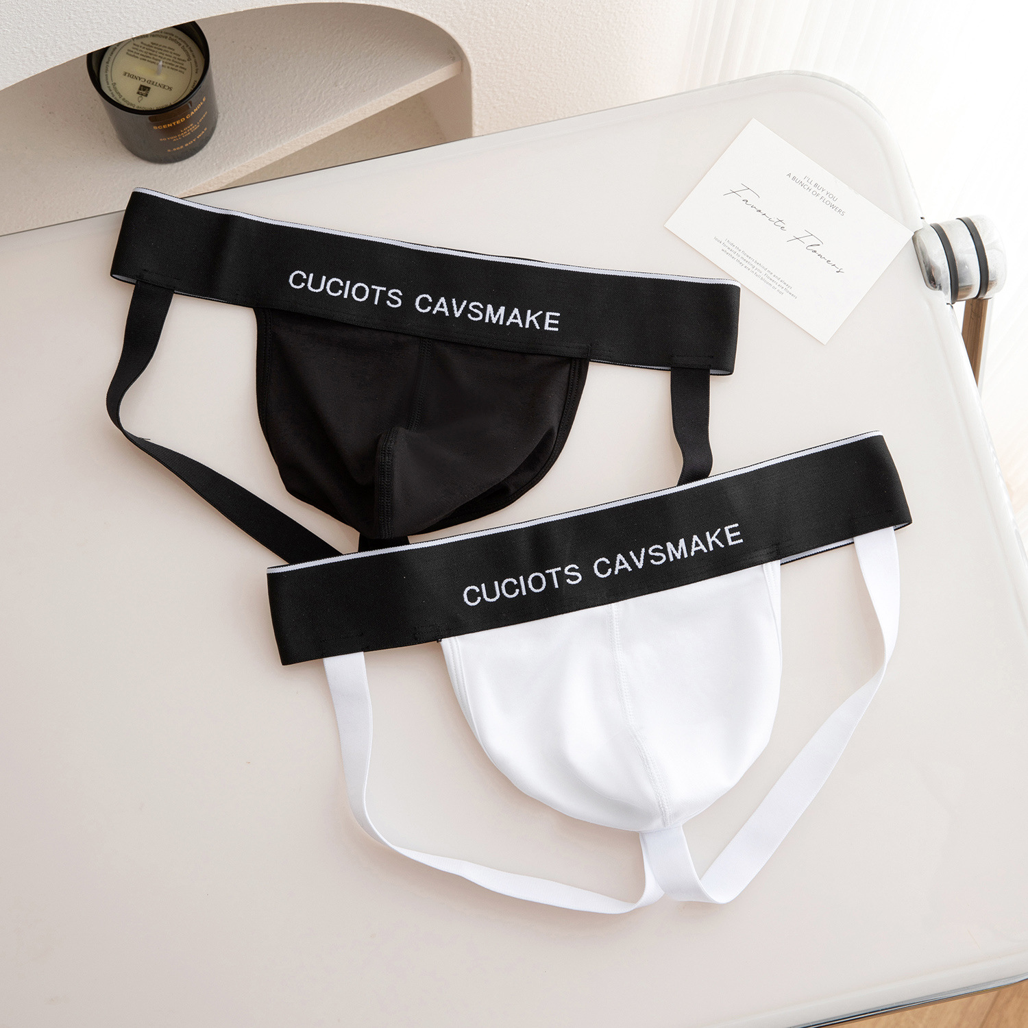 Men's Sexy Thong Double Cotton Low-Rise Underwear Pure Desire Style Personality No-Removal Gay Shorts Hollow-Out Illusion of Size