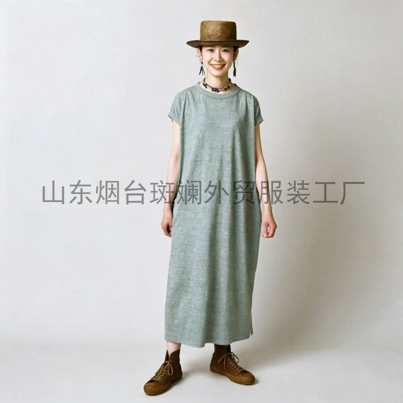Directly Supplied from the Original Factory, Foreign Trade Clothing, Plain Version Cc45R, Side-Slit M-Style Short-Sleeve Long Dress, Japanese-Style Dress, Japanese Model Directly Supplied from the Original Factory, Foreign Trade Clothing, Plain Version Cc45R, Side-Slit M-Style Short-Sleeve Long Dress, Japanese-Style Dress, Japanese Model