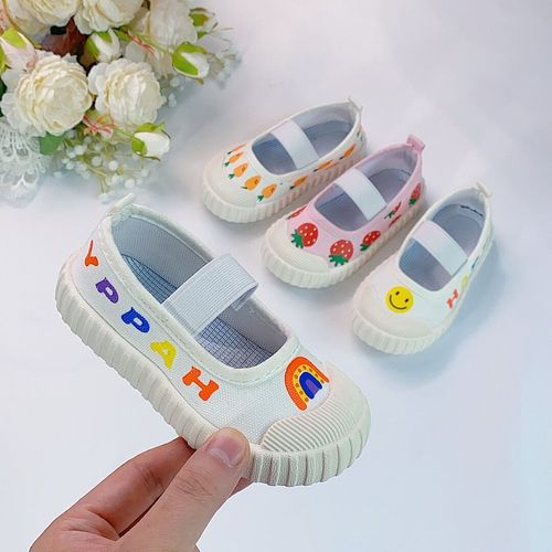 Girls canvas shoes 2024 spring new campus dance shoes, comfortable soft-soled white shoes, trendy for 1 to 6 years old