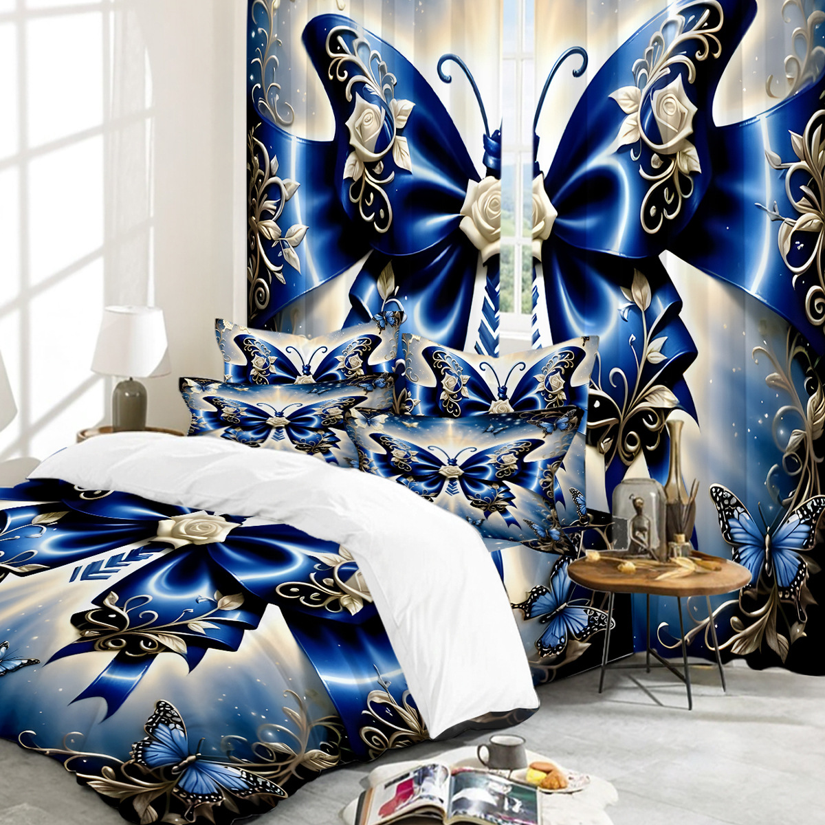 Fabricante directo para la plataforma transfronteriza Amazon WISH venta caliente de productos explosivos, serie completa de ropa de cama de tres piezas y cortinas