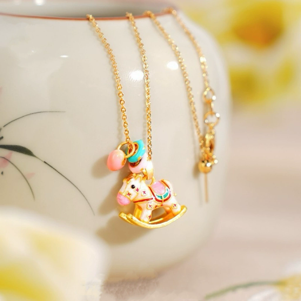 Золото, чистое золото 999, конфеты, лето, дофамин, чтобы стать богатым, немедленно, детское ожерелье с троянским конем, дизайн, цепочка на ключицу, подарок