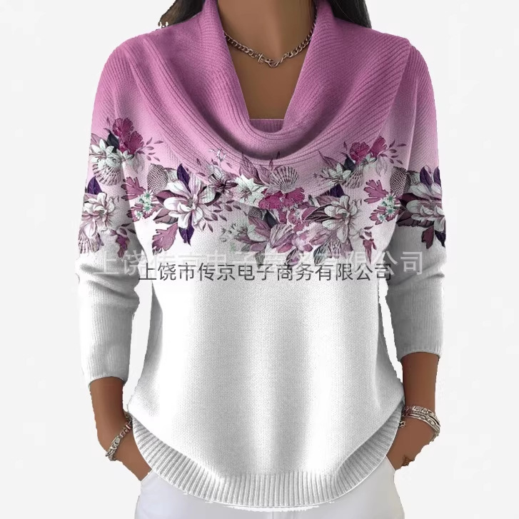 2025 New European and American Amazon Cross-Border Foreign Trade 3D Digital Printing Loose Sweater Knitwear Autumn and Winter Tops