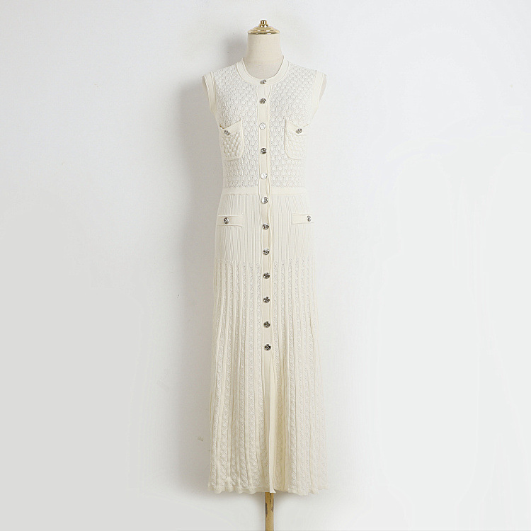 French-Style Semi-Transparent Hollow-Out Long Dress S Brand 2026 Summer-Autumn New Slim-Fit Sleeveless Knit Dress Long Skirt