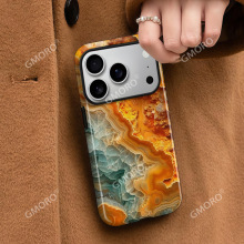 亚马逊热销大理石纹适用iPhone17光面琥珀苹果16pm双层菲林手机壳